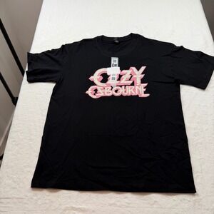 Ozzy Osbourne Graphic T-Shirt Mens Large Black‎ New Pink Logo Rock Band Tee